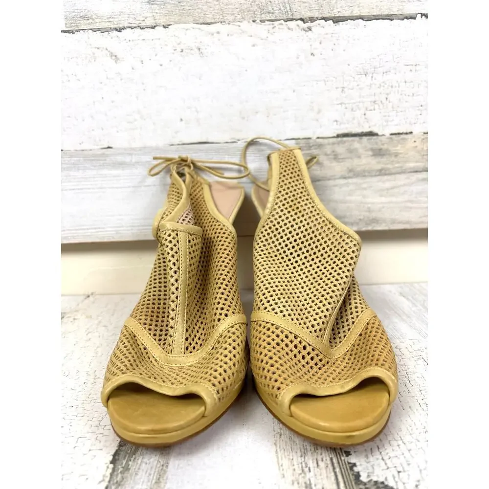 J. Crew Womens 8.5 Golden Tan Open-Toe Slingback Cutout Tie Dress Heels NEW